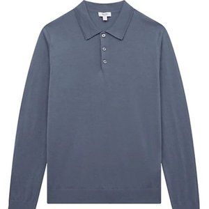 Reiss Trafford Merino Wool Long-Sleeve Polo Shirt